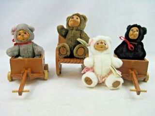 4 Vintage Raikes Nursery Miniature Bears 1990 Nathan Robbie Allison Mitzi