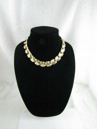 Vintage Coro Textured Gold Tone Rhinestone Accent Link Costume Necklace 17 "
