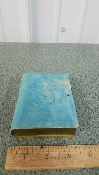 Vintage Blue Coin Book Bank Safe Baby 