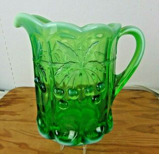 Vintage Mosser Glass Vaseline Opalescent Green Cherry & Cable Pattern Pitcher