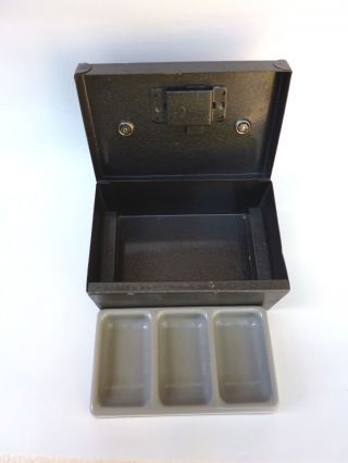 Vintage 40 - 50 s Metal Cash Money Strong Safe Type Box Key Handle Portable Grey 3