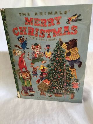 Vintage Giant Golden Book The Animals’ Merry Christmas W Santa Pop Up - Great