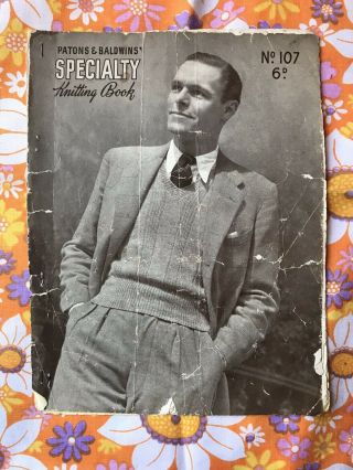 Patons No.  107 & Baldwins Knitting Pattern Book Vintage 1940s 1930s Men’s