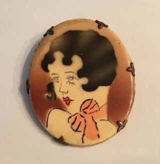 Vintage Art Deco Flapper Girl 1920’s Woman Brooch Pin W/ C Clasp