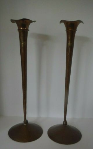 2 Vintage Tall Copper Candlesticks - Candle Holders W Hammered Bottoms