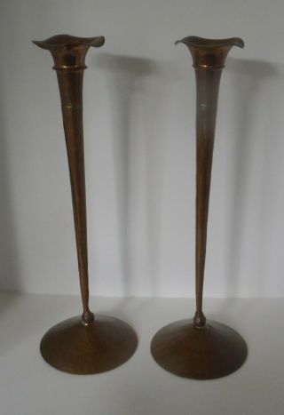 2 Vintage Tall Copper Candlesticks - Candle Holders w Hammered Bottoms 3