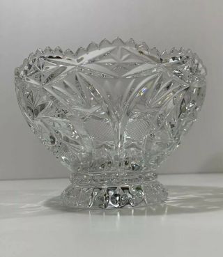 Vintage Cut Glass Crystal Pedestal Bowl Pineapples & Hobstars American Brilliant