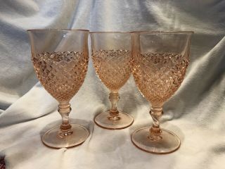 3 Vintage Westmoreland Dep Glass Pink English Hobnail Water Goblets,  Glass,  Stems