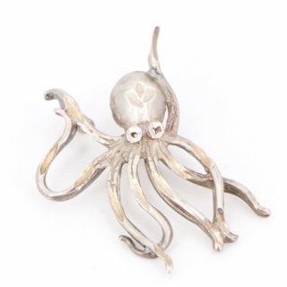 Vtg Sterling Silver - Diamond Cut Solid Octopus Sea Creature Pendant - 2.  5g