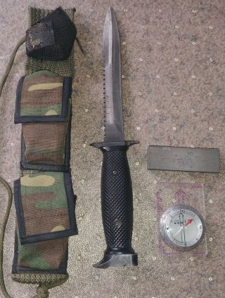 Vintage Imperial M - 7s Survival Knife Camo Sheath Fire Starter & Silva Compass