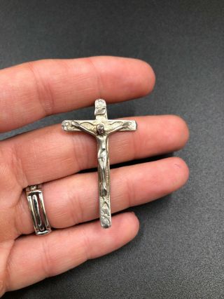 Vintage Solid Sterling Silver Cross Religious Jesus Necklace Pendant 157