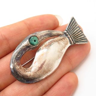 925 Sterling Silver Vintage Dellapina Eilat Gem Abstract Fish Design Pin Brooch