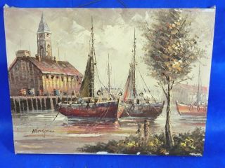 Vintage Oil On Canvas Painting Signed By Mayer 16 " X12 " Ship Sail Boat