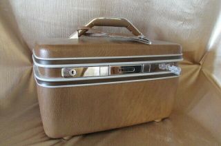Vintage Samsonite Hard Shell Cosmetic Mocha Train Travel Case Luggage Makeup