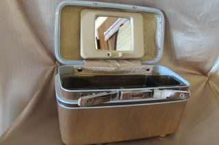Vintage Samsonite hard shell Cosmetic Mocha Train Travel Case Luggage Makeup 8