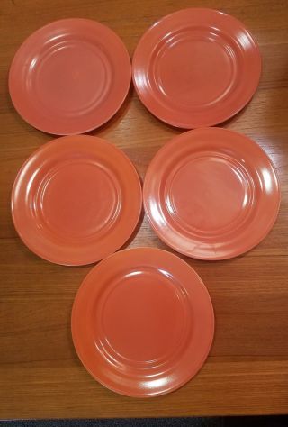 5 Vintage Hazel Atlas Platonite Ovide 9 " Dinner Plates Orange Peach Salmon