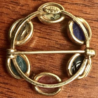 Vintage Well’s 14K Gold Filled 6 Carved,  Bezel Set Egyptian Scarabs Pin Brooch 2