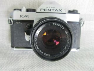 Vintage Asahi Pentax " Km " Camera With Pentax - M 1:2 F= 50mm Lens & Case