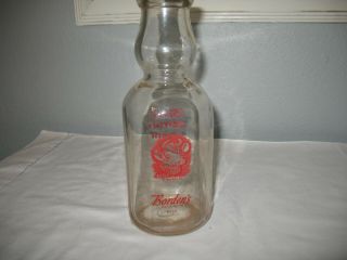 Vintage Bordens Dairy Cream Top Quart Milk Bottle W/red Graphics & Elsie