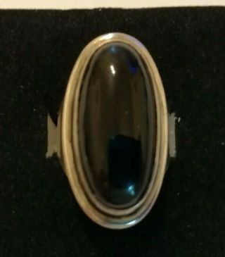 Large Vintage Sterling Silver & Black Onyx Ring Size