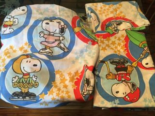 Vintage Snoopy Olympics Bed Set Fitted Flat Sheets Pillow Case