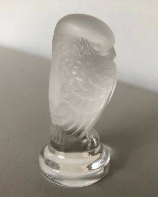 Vintage Signed Lalique France Frosted Crystal Glass Owl Bird Figurine