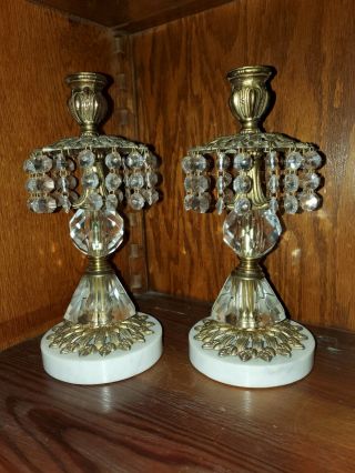 Two Vintage Brass and Carrara Marble Candlesticks - Made in Italy. 2