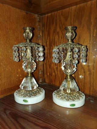 Two Vintage Brass and Carrara Marble Candlesticks - Made in Italy. 3