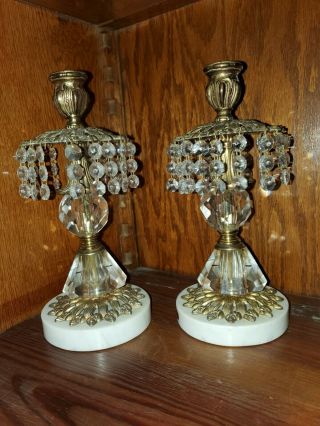 Two Vintage Brass and Carrara Marble Candlesticks - Made in Italy. 4