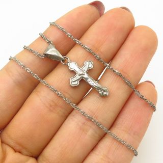 Vintage Jerusalem 925 Sterling Silver Crucifix Cross Pendant Chain Necklace 23 "