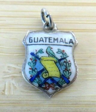 Vtg Sterling Silver Guatemala Enamel Travel Shield Bracelet Charm