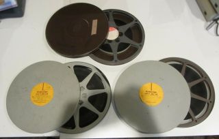 3 Vintage Kodascope Bell & Howell Compco 16mm Film Movie Reels W/ Cans - 1600ft.