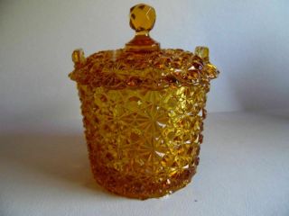 Vintage Fenton Glass Daisy & Button Amber Candy Box With Lid