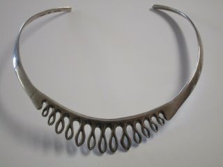 Vintage Mexican Modernist Sterling Silver Chocker Necklace Signed Art Deco 1960