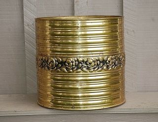 Old Vintage Brass Garden Planter Embossed Roses & Ribbed Ring Patio Home England