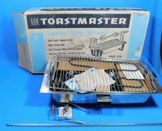 Vtg Toastmaster Smokeless Broiler Rotisserie Ribs Steak Chicken Fish Camping Nos