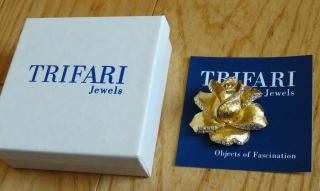 Trifari Brooch " Rose Flower " Pin Jewelry Limited Edition W/ Box Vintage (ak113)