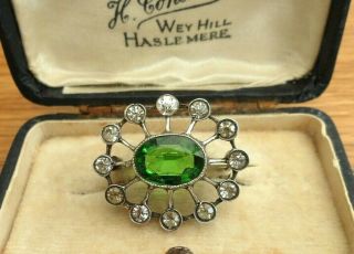 Vintage Jewellery Stunning Quality Silver Emerald Green & Clear Paste Brooch Pin