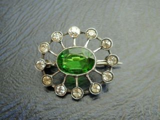 VINTAGE JEWELLERY STUNNING QUALITY SILVER EMERALD GREEN & CLEAR PASTE BROOCH PIN 2
