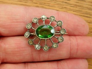 VINTAGE JEWELLERY STUNNING QUALITY SILVER EMERALD GREEN & CLEAR PASTE BROOCH PIN 3