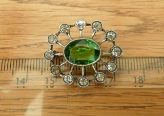 VINTAGE JEWELLERY STUNNING QUALITY SILVER EMERALD GREEN & CLEAR PASTE BROOCH PIN 4