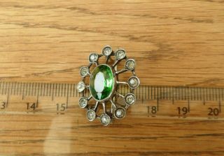 VINTAGE JEWELLERY STUNNING QUALITY SILVER EMERALD GREEN & CLEAR PASTE BROOCH PIN 5