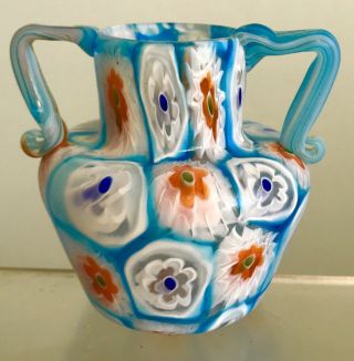 Vintage Murano Glass Fratelli Toso Millefiori Vase With Handles