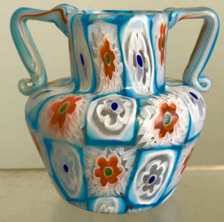 VINTAGE MURANO GLASS FRATELLI TOSO MILLEFIORI VASE WITH HANDLES 2