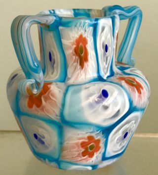 VINTAGE MURANO GLASS FRATELLI TOSO MILLEFIORI VASE WITH HANDLES 3