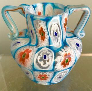 VINTAGE MURANO GLASS FRATELLI TOSO MILLEFIORI VASE WITH HANDLES 4