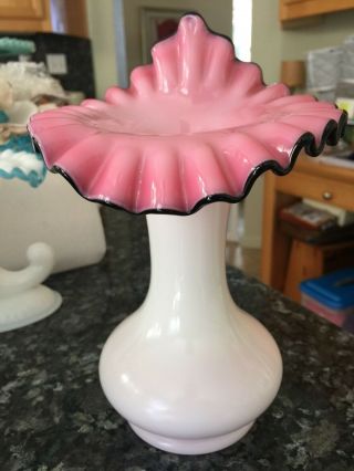 Vintage Large Fenton Glass Black Rose Jack - In - Pulpit Jip Vase