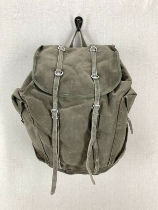 Vintage European Military Army Canvas Leather Bottom Backpack Rucksack