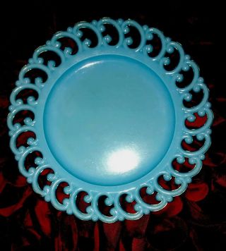 Vintage Lattice Lace Blue Milk Glass Salad Plate - Fenton?