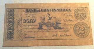 Vintage Bank Of Chattanooga Two Dollars January 1863 State Of Tennessee